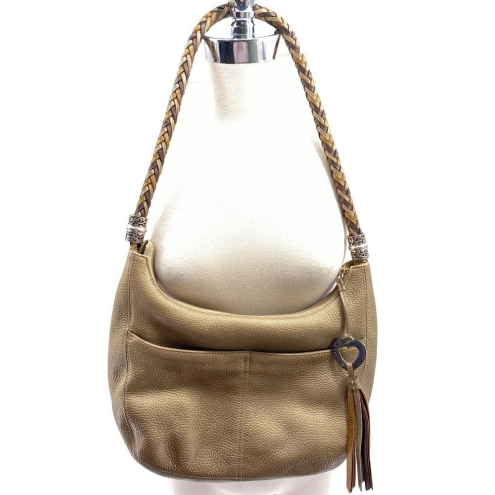 BRIGHTON Gold Pebbled Leather Shoulder Hobo Bag - 12”